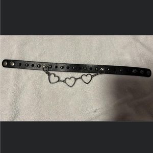 Black leather choker with spikes and heart chain